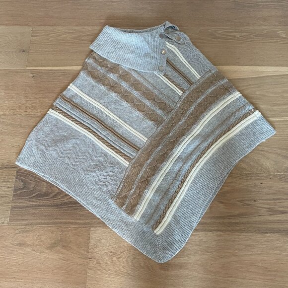 WHBM Poncho Sweater Gray, Cream and Brown Size Medium - Picture 2 of 11